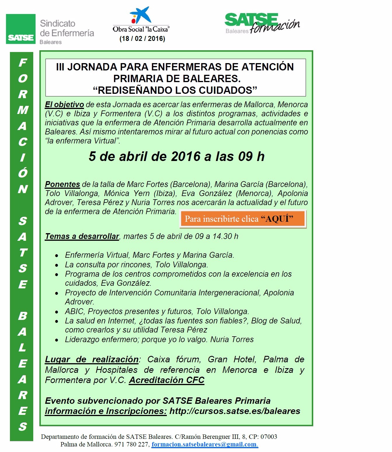 Cartel Jornadas Enfermeras Atención Primaria
